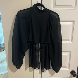 Zara Black Long Sleeve Tie Front Blouse